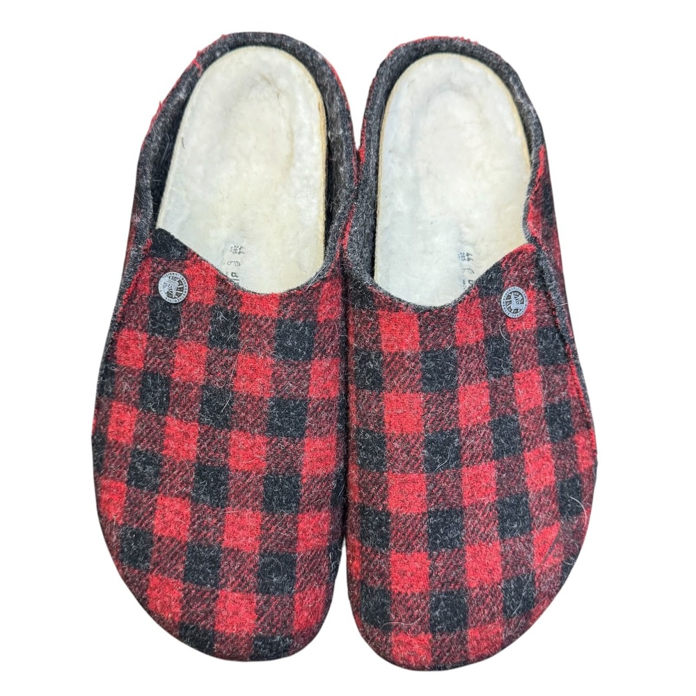 Birkenstock Slippers Mens 11 Red Buffalo Plaid Felt Mule Lined Comfort 44